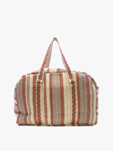 Striped Cotton Weekender/Duffle Bag: Rust