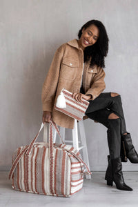 Striped Cotton Weekender/Duffle Bag: Rust