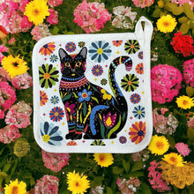 Load image into Gallery viewer, Black Kitty Cat - Feline &amp; Florals Potholder
