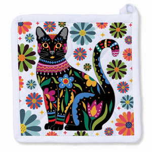 Black Kitty Cat - Feline & Florals Potholder