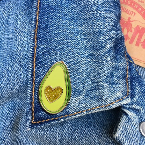 Avocado Glitter Heart Pin